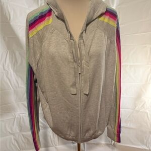 Gray Long Sleeve Hooded Sweatshirt with Yellow and Purple Stripes